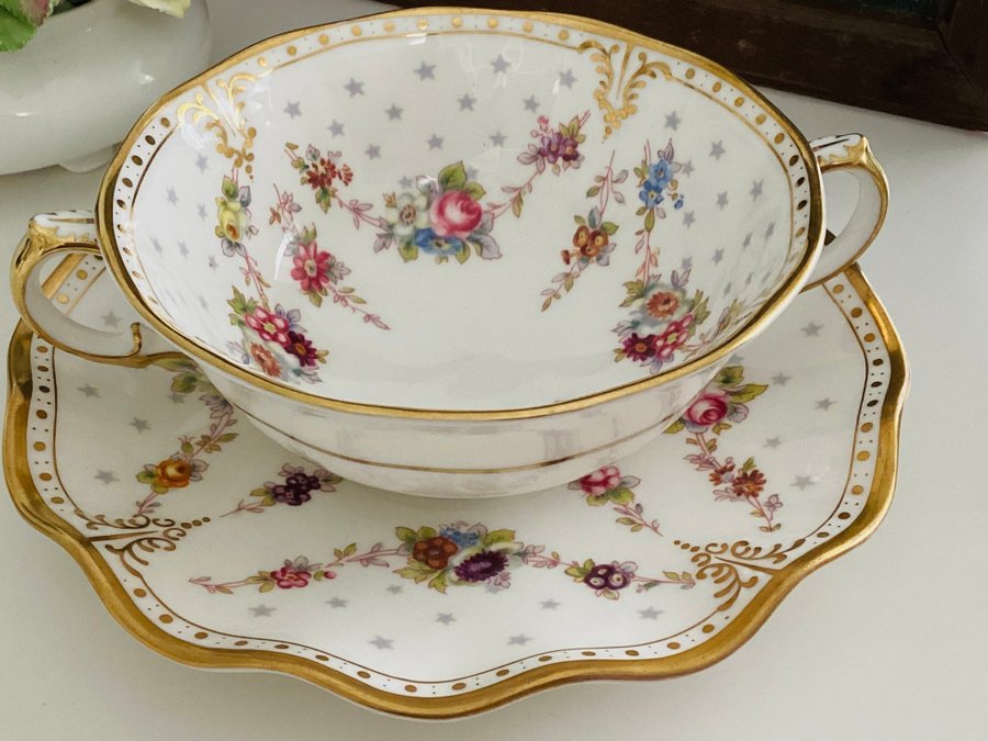 Royal Crown Derby Royal Antoinette Guld 22 k soppskål och fat