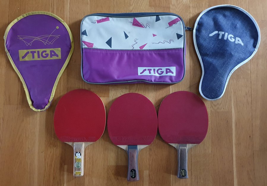 3 st vintage STIGA bordtennisracketar+ fodral