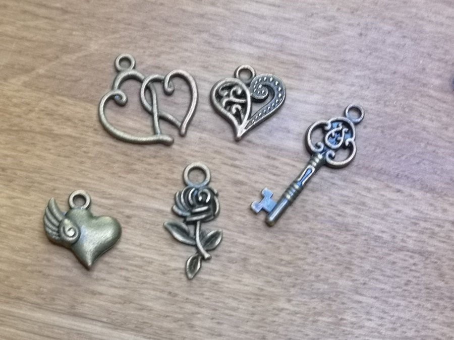 brons legering charms / hänge, 5 olika, 10st / set