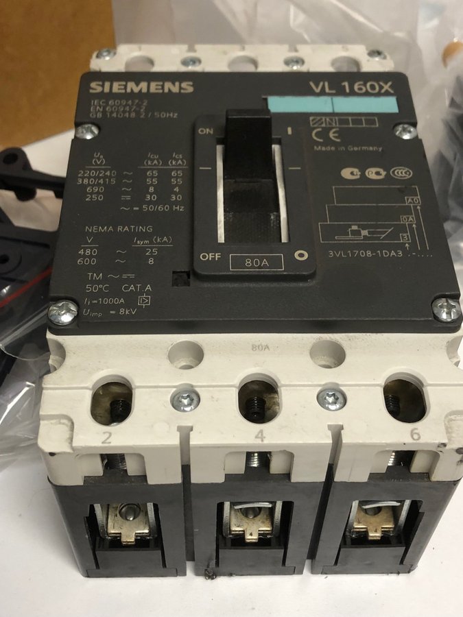 Tokrea! Siemens Huvudbrytare VL 160X 80 Amp 3VL1708-1DA3