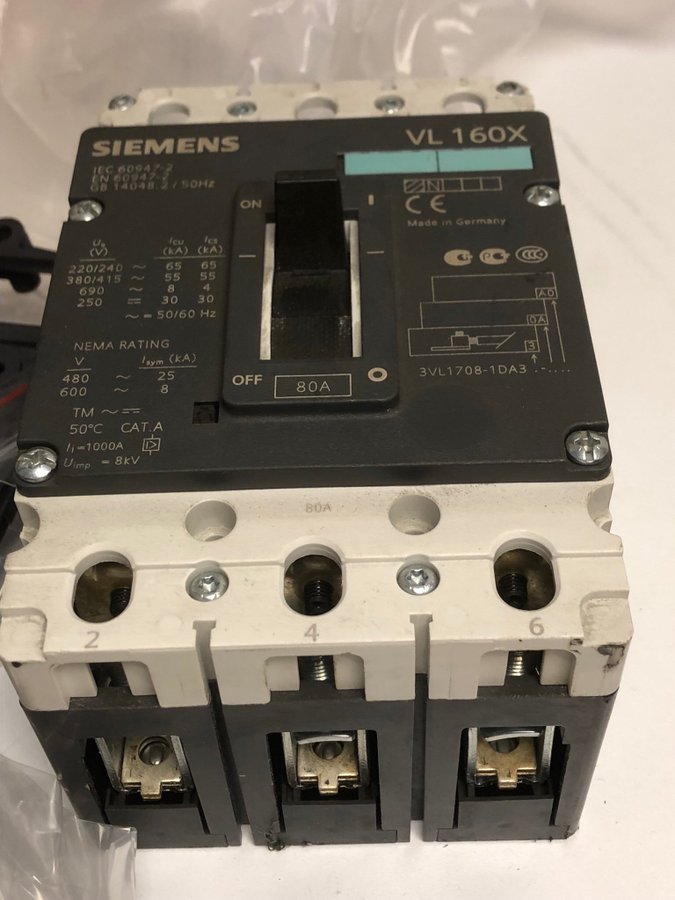 Tokrea! Siemens Huvudbrytare VL 160X 80 Amp 3VL1708-1DA3