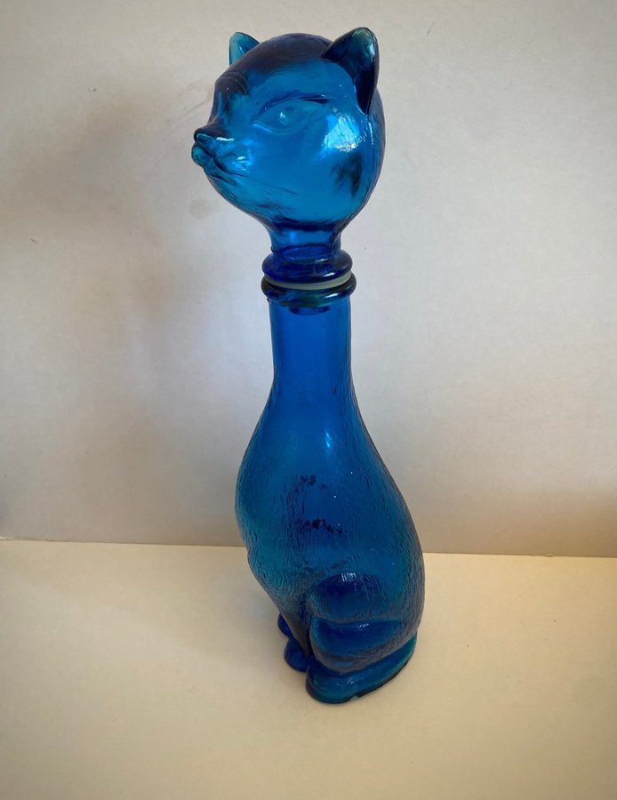 karaff sannolikt Empoli rare vintage glass decanter cat shape mid-century 36,5cm