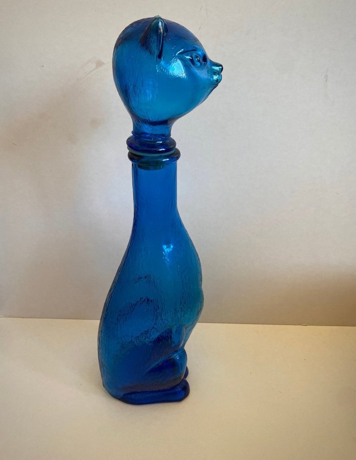 karaff sannolikt Empoli rare vintage glass decanter cat shape mid-century 36,5cm