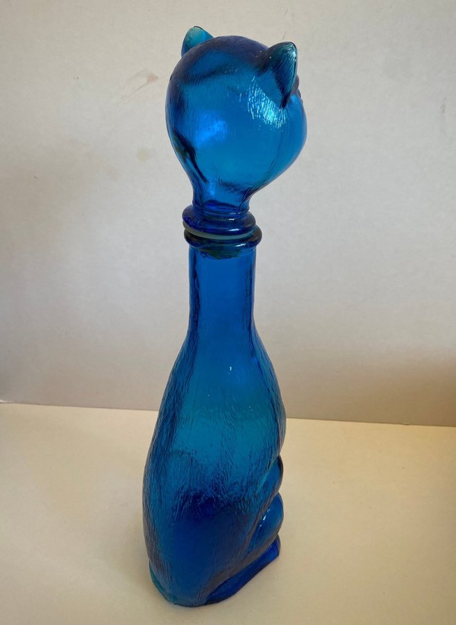 karaff sannolikt Empoli rare vintage glass decanter cat shape mid-century 36,5cm