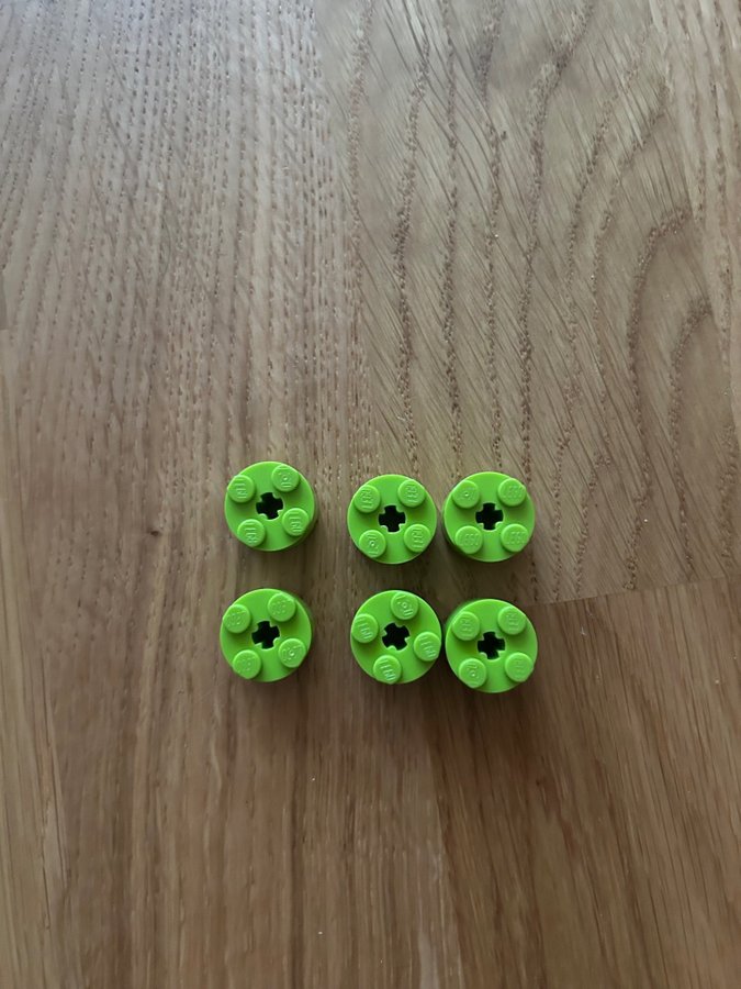 6st LEGO 2 x 2 Round Lime Green Bricks Axle Hole 3941