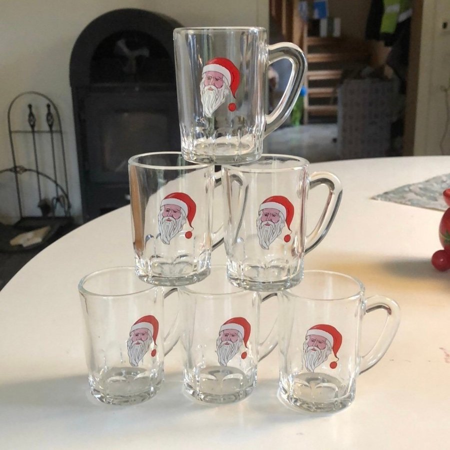 6 st glögg glas med tomtemotiv France retro vintage jul advent