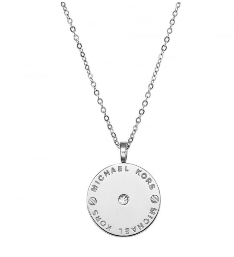 Michl Kors Logo Disc Necklace Silver Color