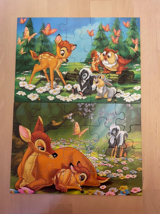 2 st Disney Bambi Pussel i en kartong, 20-bitars, Ravensburger, ca 26 x 18