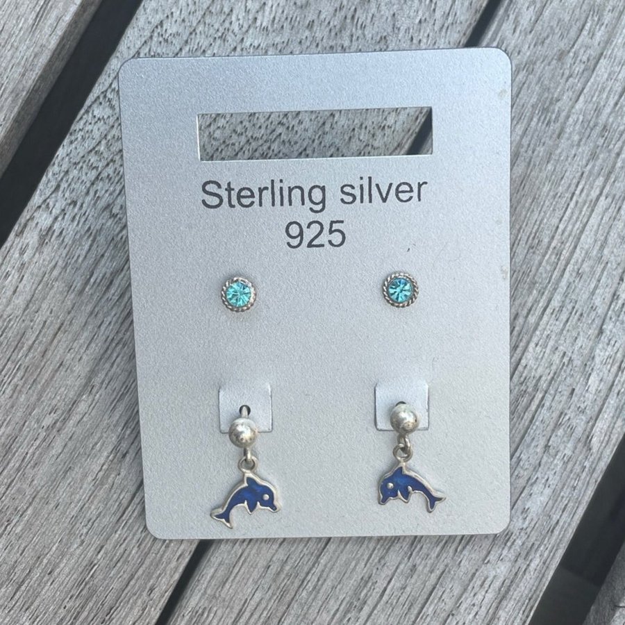 Örhängen barn sterling silver 925 delfin blå turkos sten