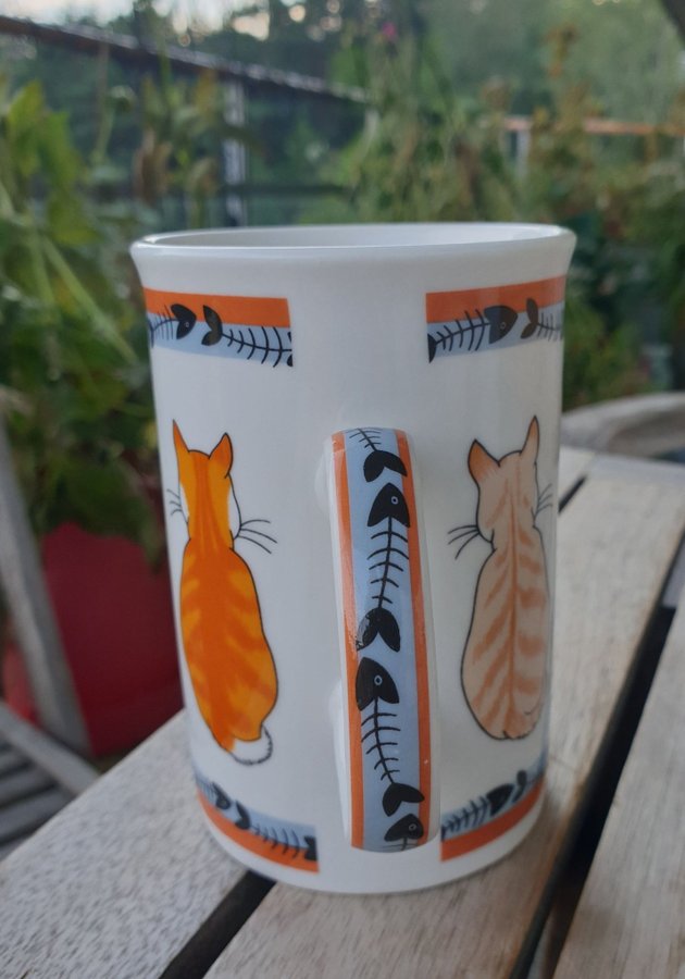 Kattkopp mugg röd randig grå svart katt mug cup kopp