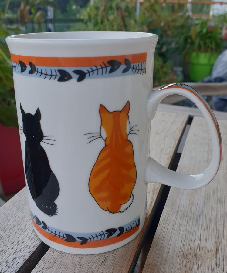 Kattkopp mugg röd randig grå svart katt mug cup kopp