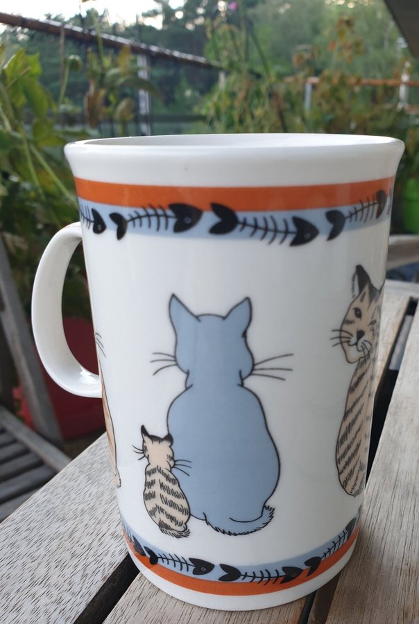 Kattkopp mugg röd randig grå svart katt mug cup kopp