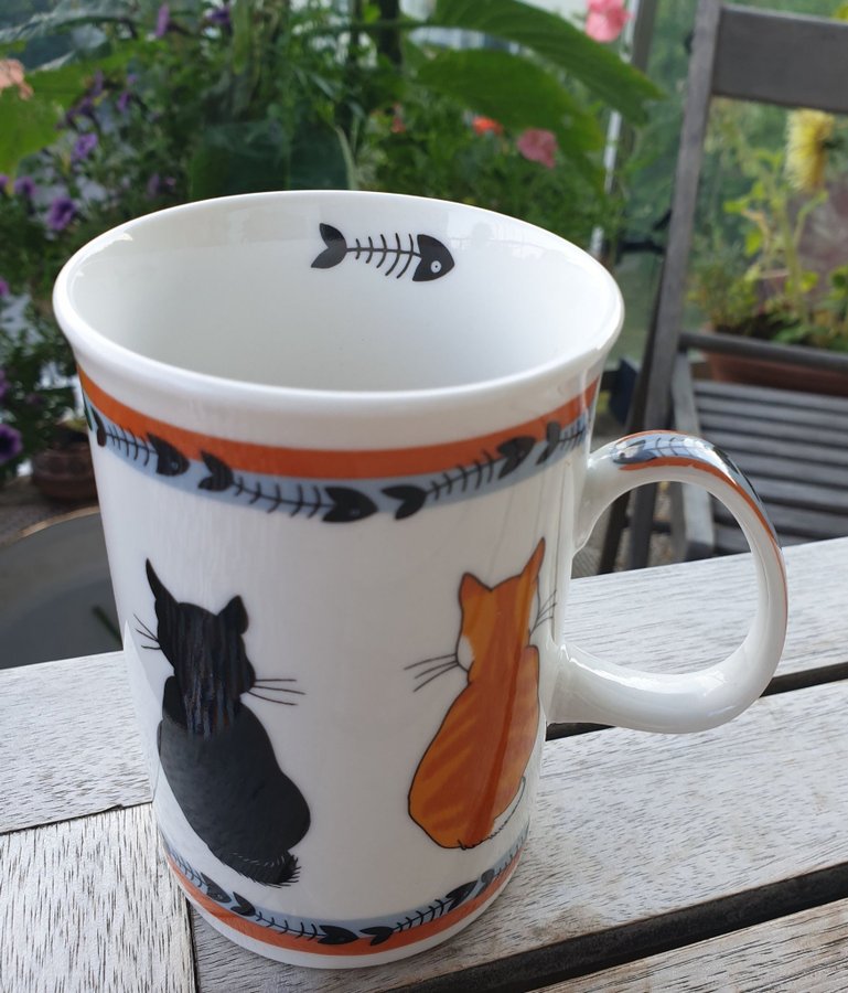 Kattkopp mugg röd randig grå svart katt mug cup kopp