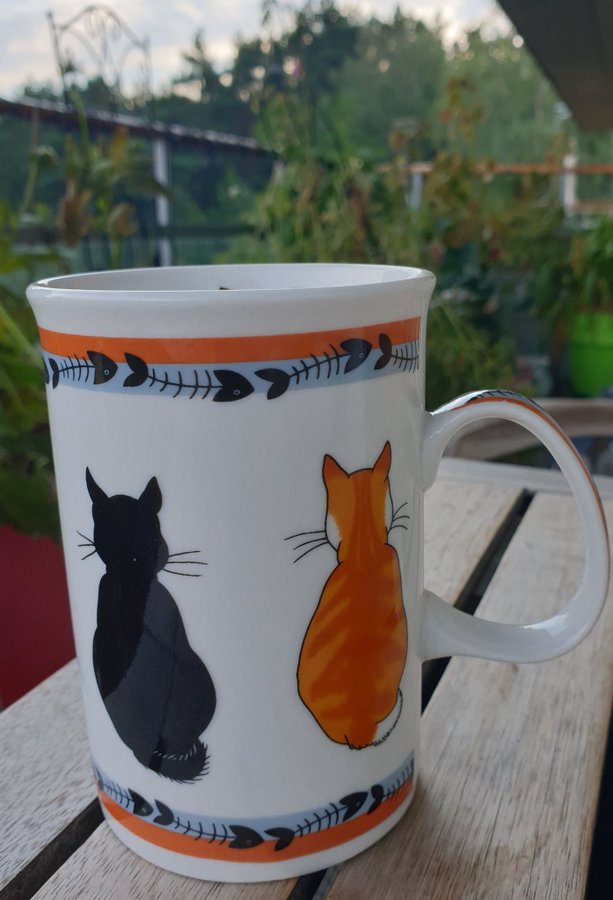 Kattkopp mugg röd randig grå svart katt mug cup kopp