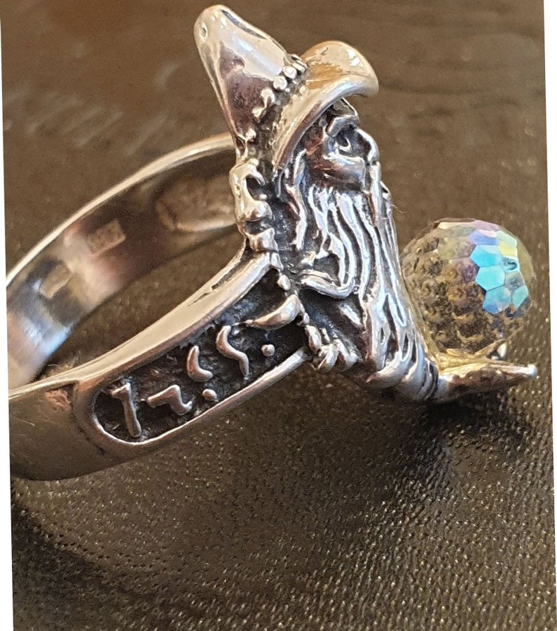 Vintage ring 925 Trollkarlen GANDALF kristallkula