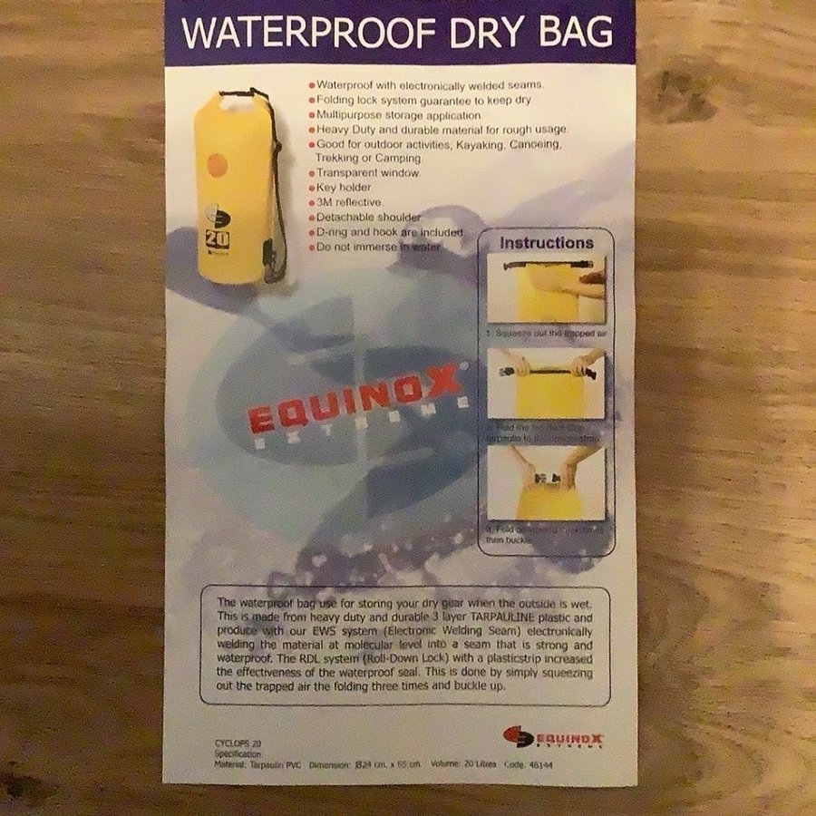 Vattentät packsäck / Packpåse - Cyclops dry bag - 20 liter - Equinox Extreme