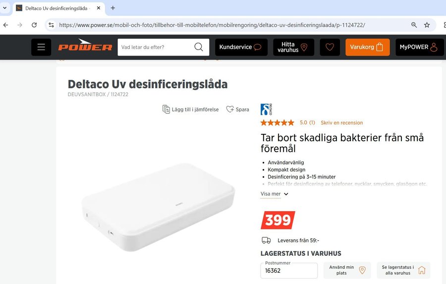 Deltaco Uv desinficeringslåda, helt ny, oöppnad, nypris 399