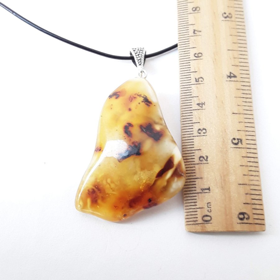 Unique Baltic amber gemstone pendant necklace, Large yellow / brown gem jewelry