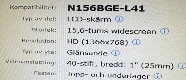 LCD-skärm N156BGE-L41 15,6 tum HD