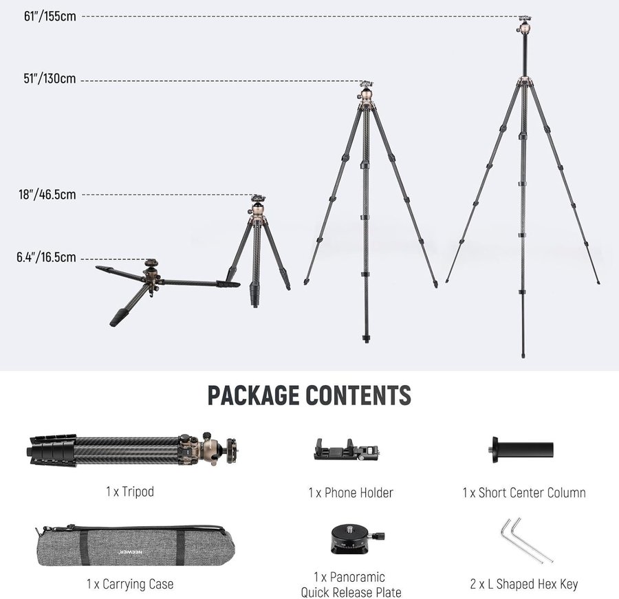 HELT NY  OANVÄND - Kolfiber Kamerastativ / Stativ / Tripod DSLR Kamera  Mobil