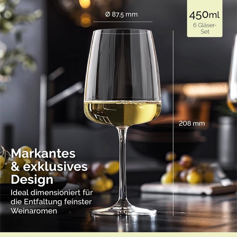 NYTT 16hundred® Moderna vitvinsglas, 6-set,kristallglas, 450 ml. Diskmaskinsäkra