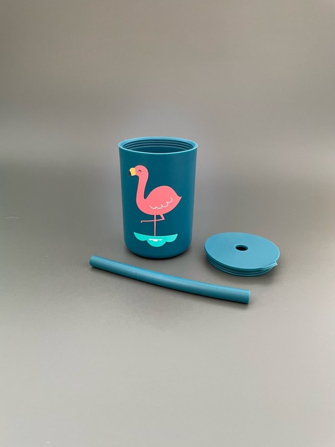 Flamingo mugg med sugrör