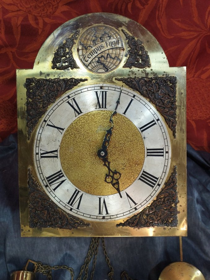 antique SCHATZ tempus fugit wall clock with pendulum and weight