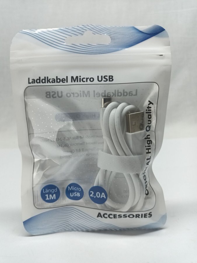 Laddkabel Micro USB, 1M 2,0A, Vit