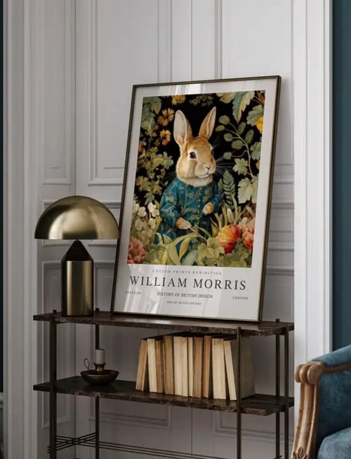 Ljuvlig William Morris Pelle kanin tavla canvasduk , poster,art nouveau stil