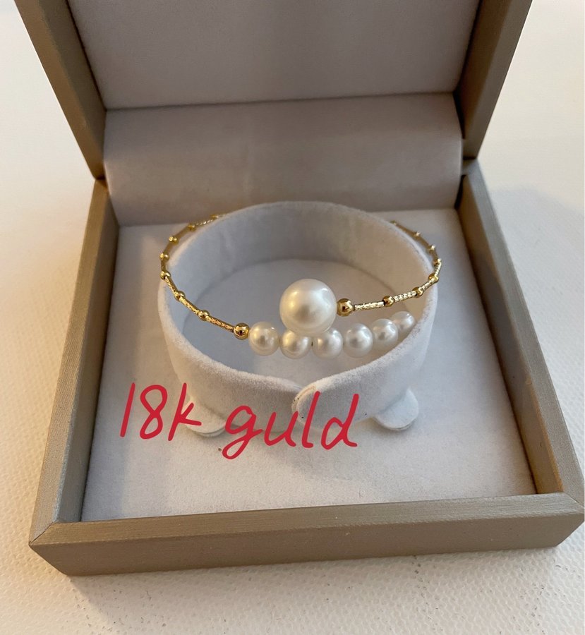 Äkta 18 k guld med äkta pärla armband