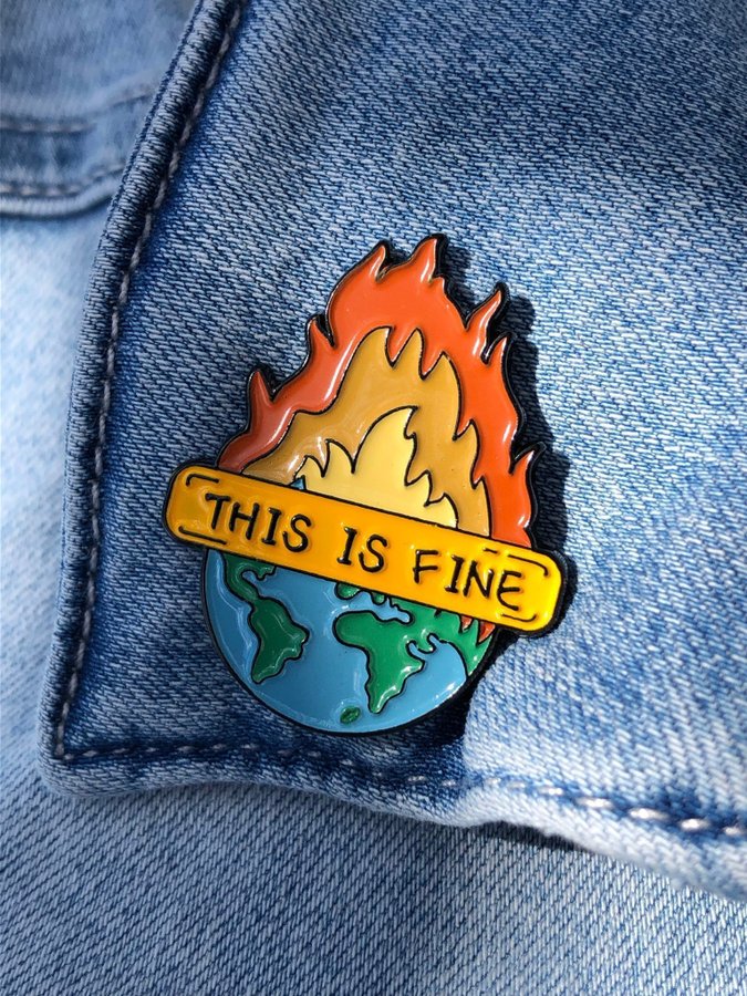 This is Fine' Meme Enamel Pin - Humorous Cartoon Badge