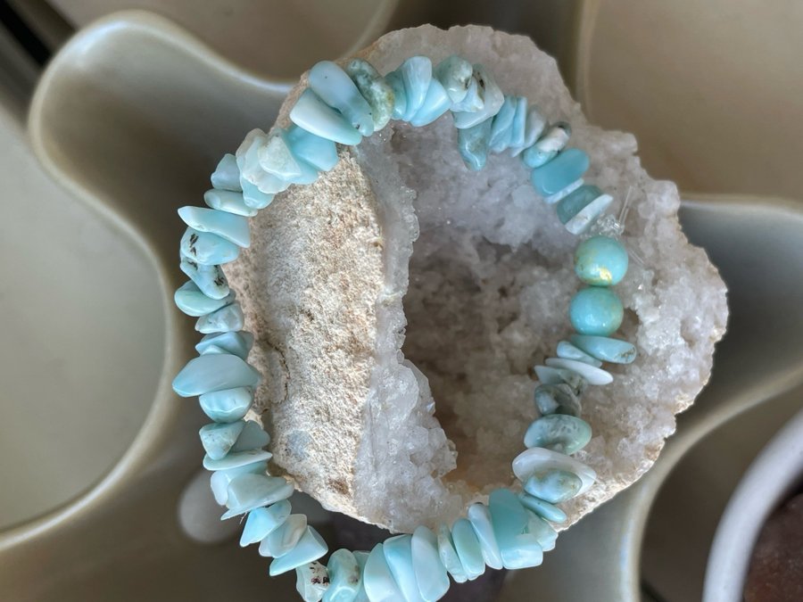 KÄNSLA av HAVET! UNIKT ARMBAND NATURLIG LARIMAR