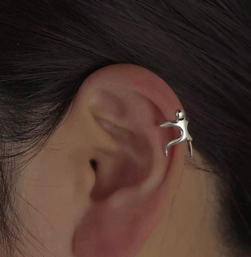 Ny! Klättrande gubbe Abstrakt design ear cuff i stål - allergifri