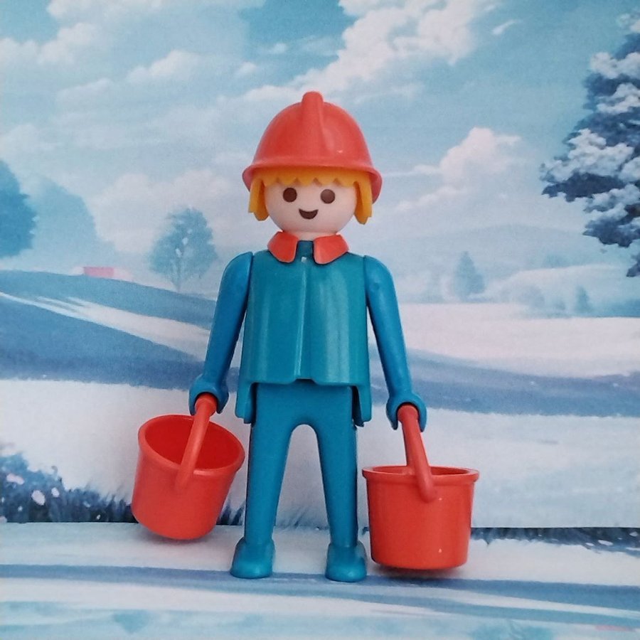 Playmobil vintage, brandman med hjälm och hinkar (3156x/3403)