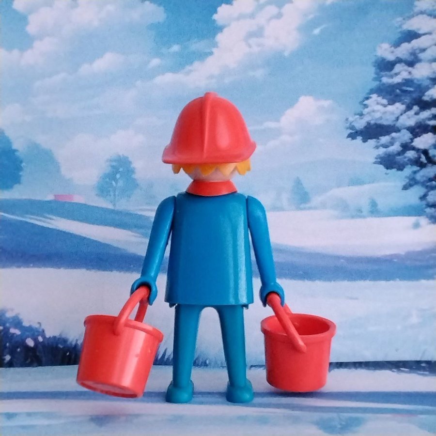 Playmobil vintage, brandman med hjälm och hinkar (3156x/3403)