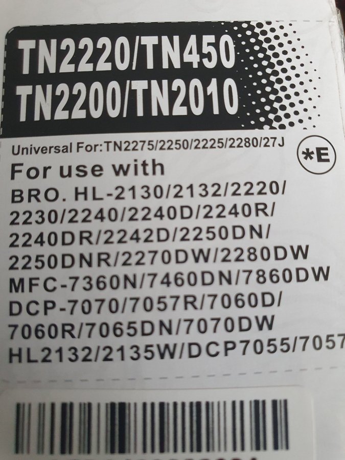 2 ST SVART TONER TN2220/TN450 TN2200/TN2010 TILL BROTHER