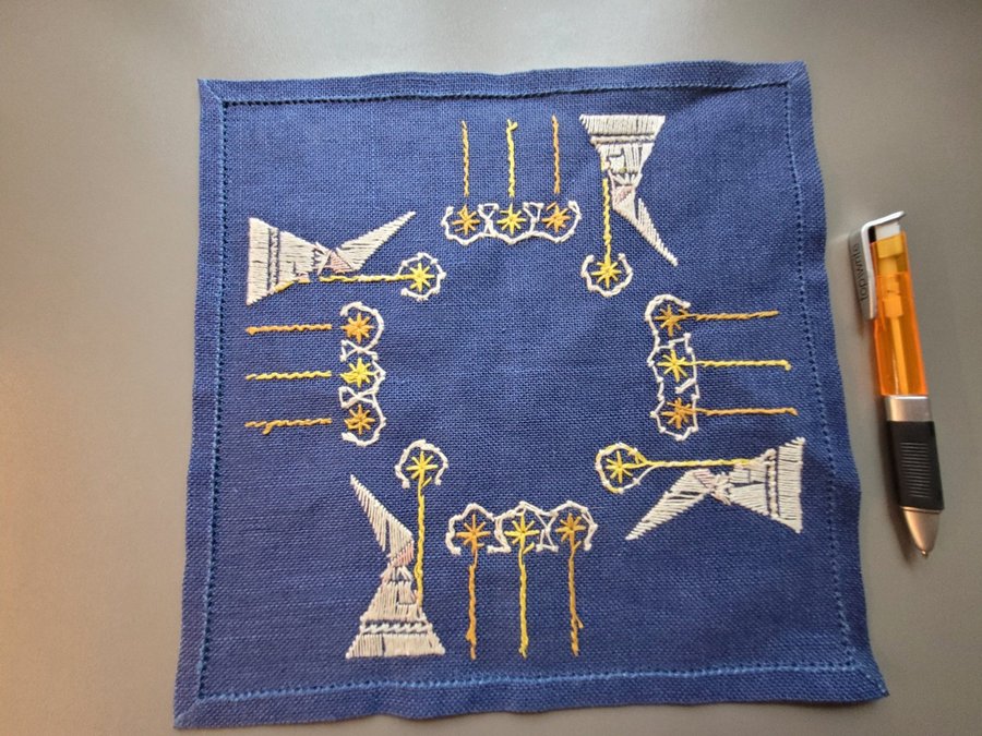 Söt retro duk handbroderad stjärngossar ljus 27×27cm 60-tal