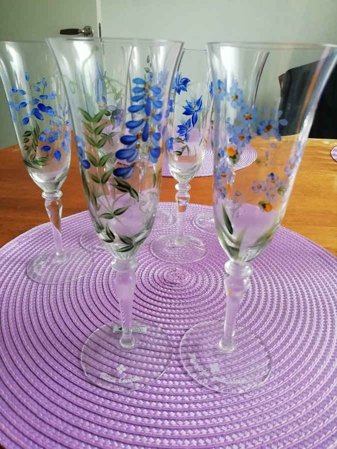 Christineholm Fyrklövern 11 st Champagne glas "Blå blomster"