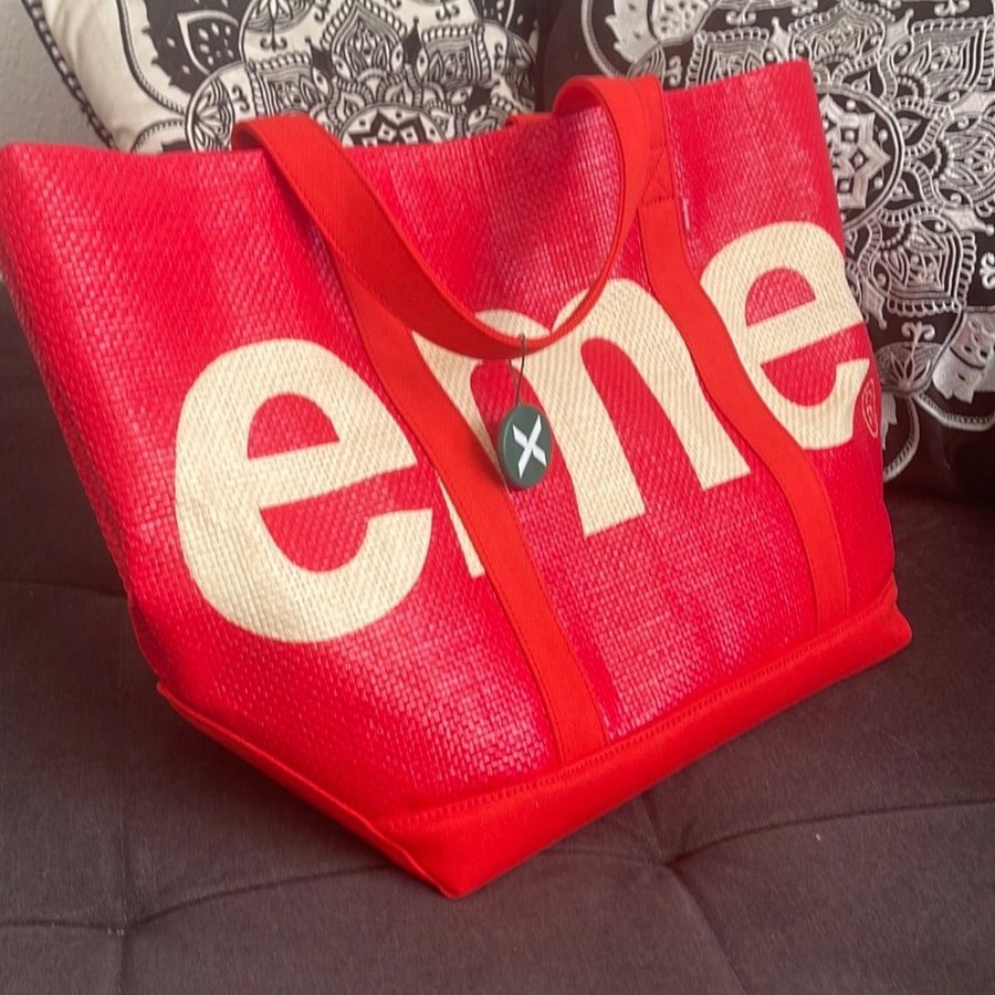 SUPREME RAFFIA TOTE BAG RED SHOPPER