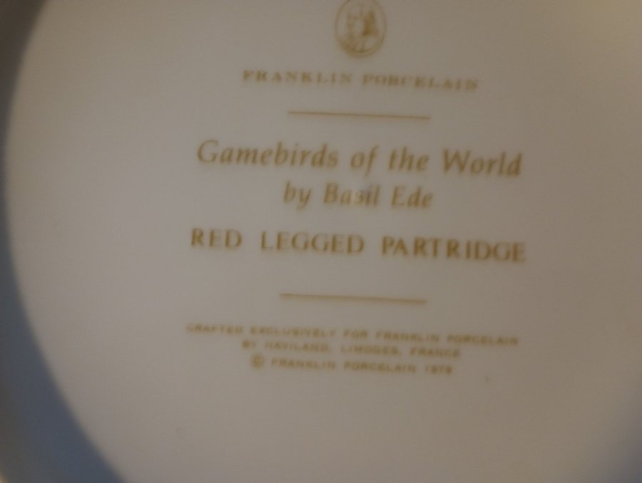 Gamebirds of the world Franklin porslin samlartallrik Red legged partridge