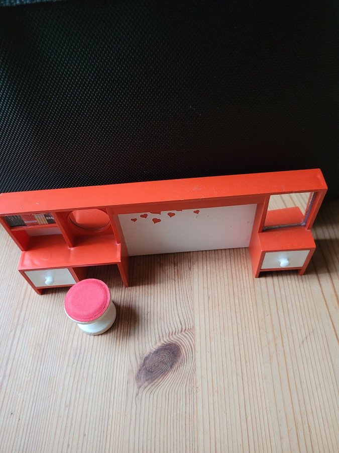 Sminkspegel/sänggavel med stol; Lundby; miniatyr