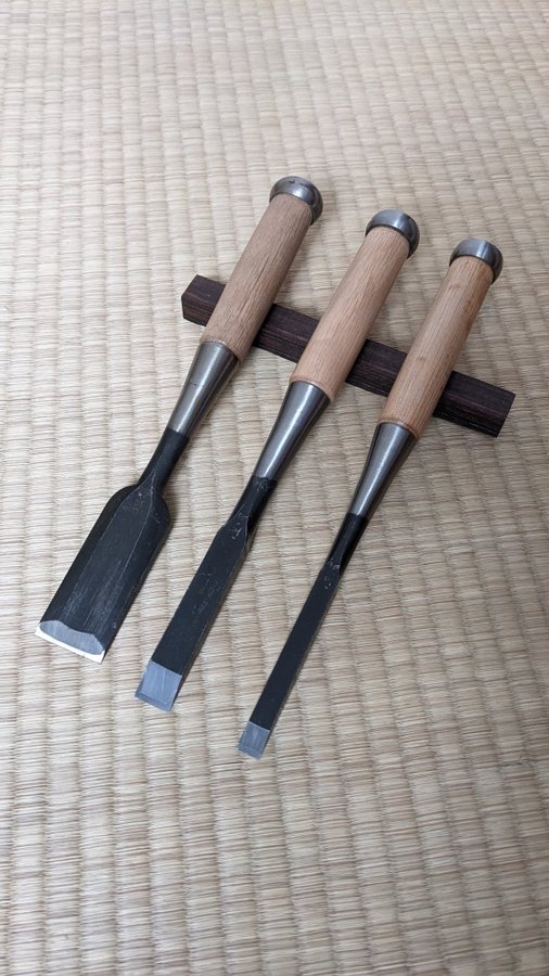 Vintage Japanese Chisel set of three "Tataki Nomi" 12mm 18mm 36mm/New Old Stock