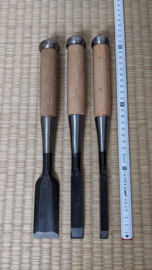 Vintage Japanese Chisel set of three "Tataki Nomi" 12mm 18mm 36mm/New Old Stock