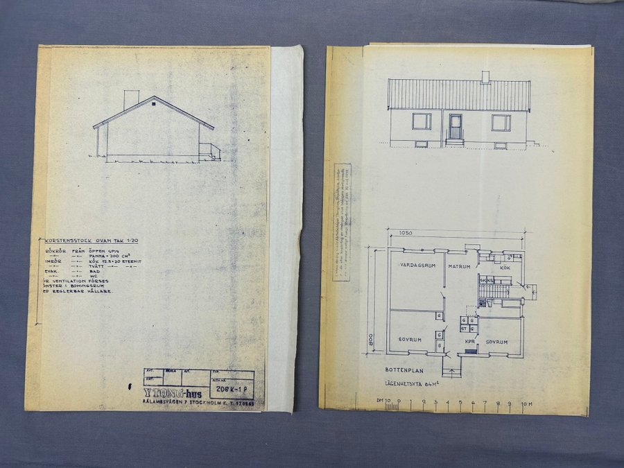 Äldre broschyr om Ytong-hus, ritningar, beskrivningar, foto 1963