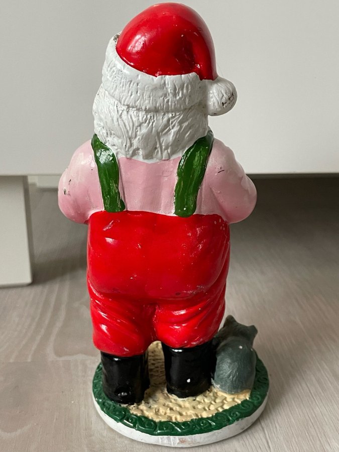 Vintage Jultomte i keramik med katt och önskelista, retro