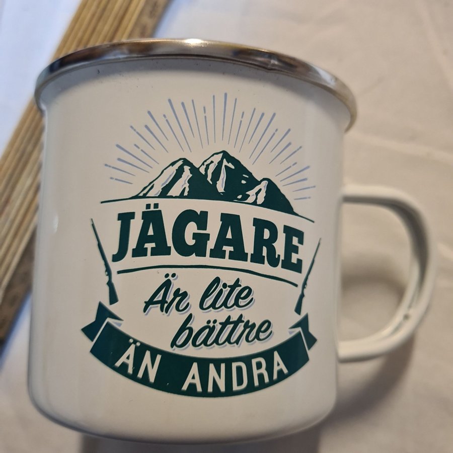 Jägare Mugg,emaljmugg ,plåtmugg