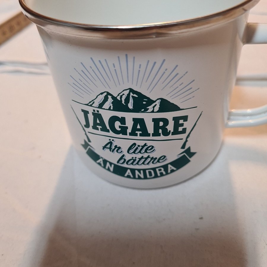 Jägare Mugg,emaljmugg ,plåtmugg