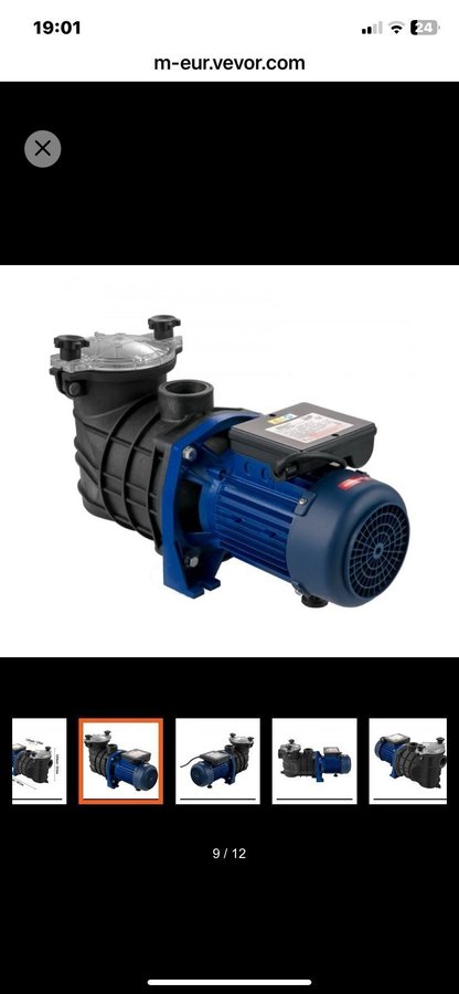 Poolpump 3300 GPH 15 HP 18000 Liter om time