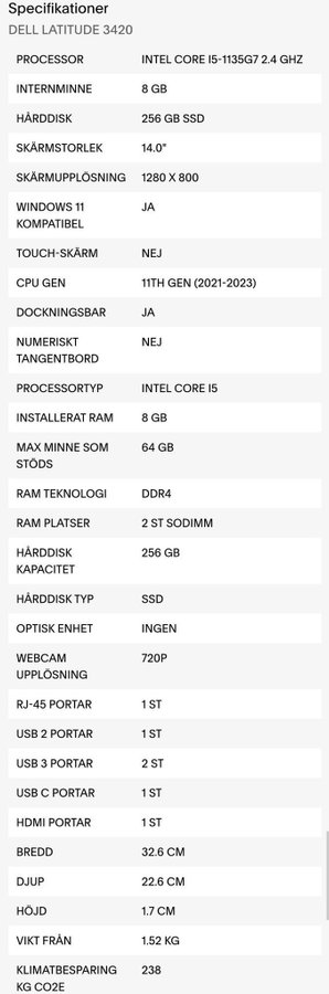 DELL LATITUDE 3420 INTEL CORE I5-1135G7 2.4 GHz