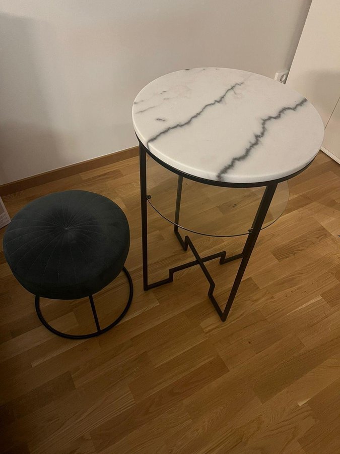 Marble Top Side Table with Glass Shelf